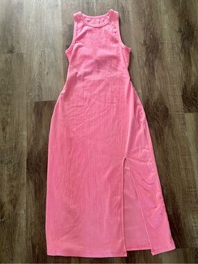 aerie Pink Ribbed body con Tank Maxi Dress with Side Slit small